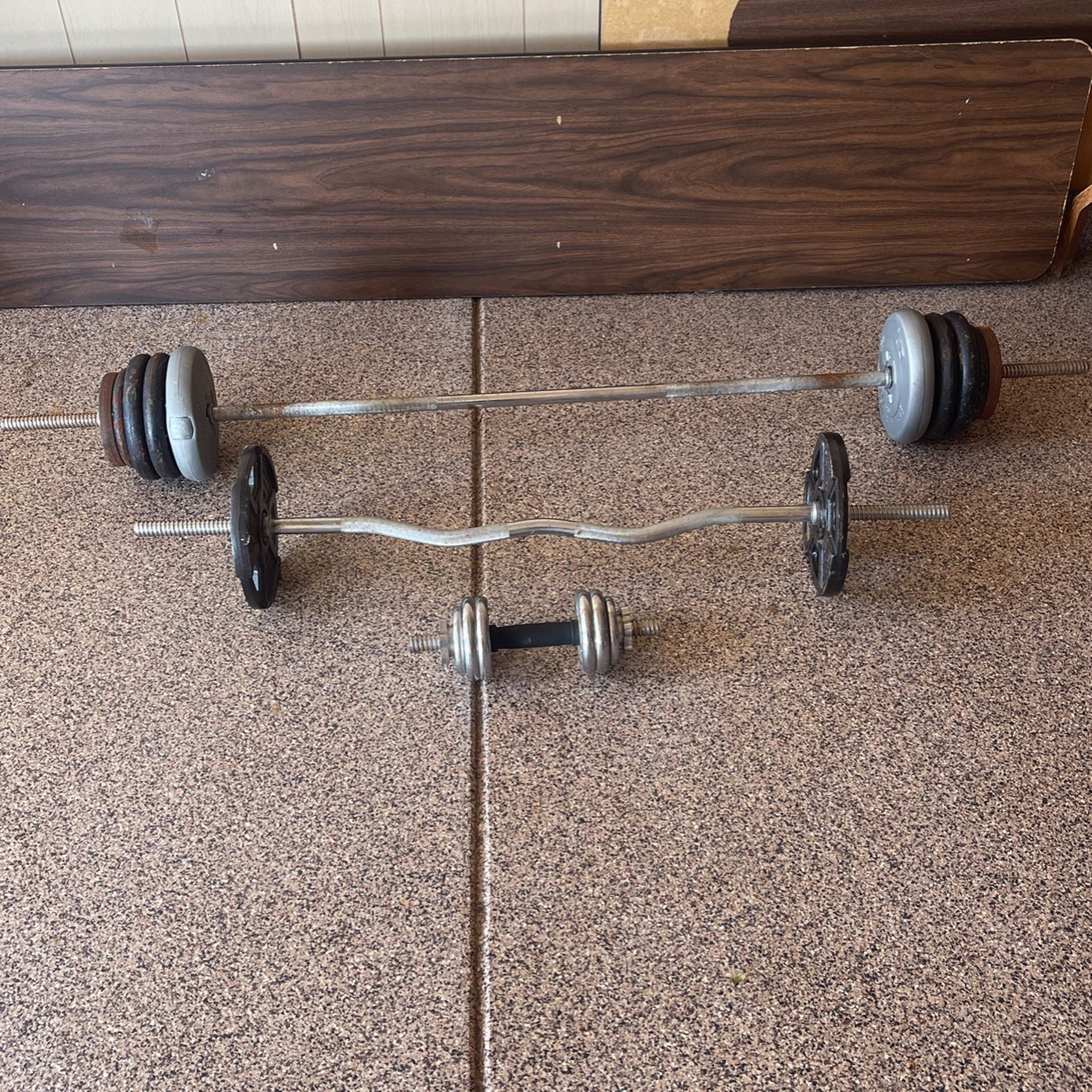 Weights w/straight bar, French Curl Bar, & Dumbbell