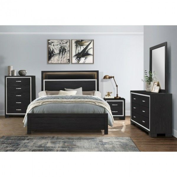 Bedroom set Modern Black Queen 4 Piece set