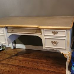 Hand Painted Gold Leaf Etching Desk Sturdy & Beautiful Statement Piece 