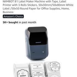 NIIMBOT B1 Label Maker Machine with Tape, Label Printer with 3 Rolls Stickers, 50x30mm/50x80mm White Label /50x50 Round Paper for Office Supplies, Hom