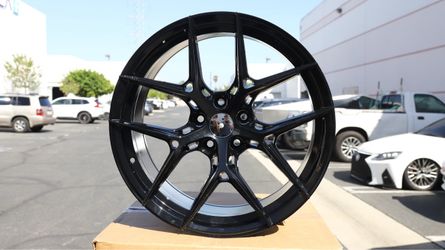 19 INCH SQUARED SET BBS STYLE WHEELS RIMS GLOSS BLACK 19X8.5 +35 (5X114.3) CB: 73.1