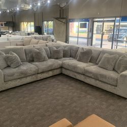 Super Soft Grey Corduroy Sectional Couch 