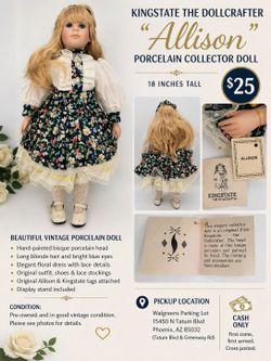 Kingstate The Dollcrafter "Allison" Porcelain Collector Doll – 18" – $25waukee 18V Lithium Battery