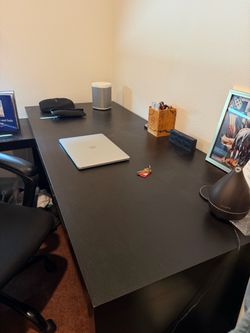 Ikea Wood Desk with pull-out panel, black-brown