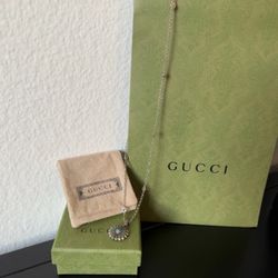 Gucci Turquoise Floral Pendant Sterling Silver Necklace, NWB