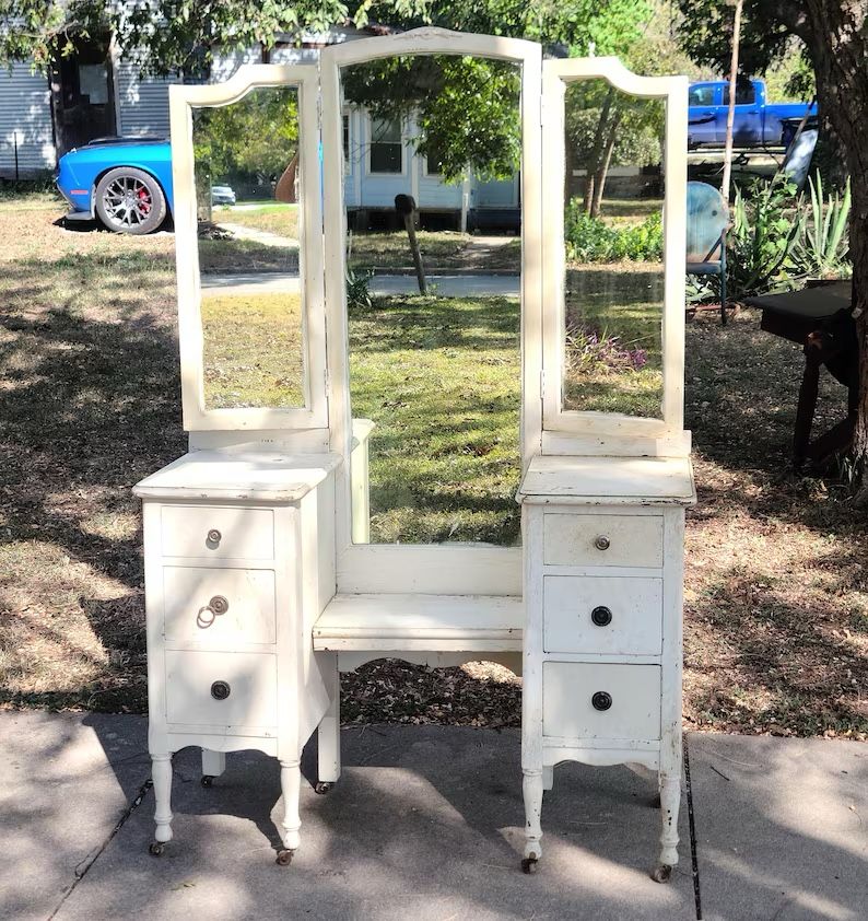 Trifold Antique Vanity Mirror