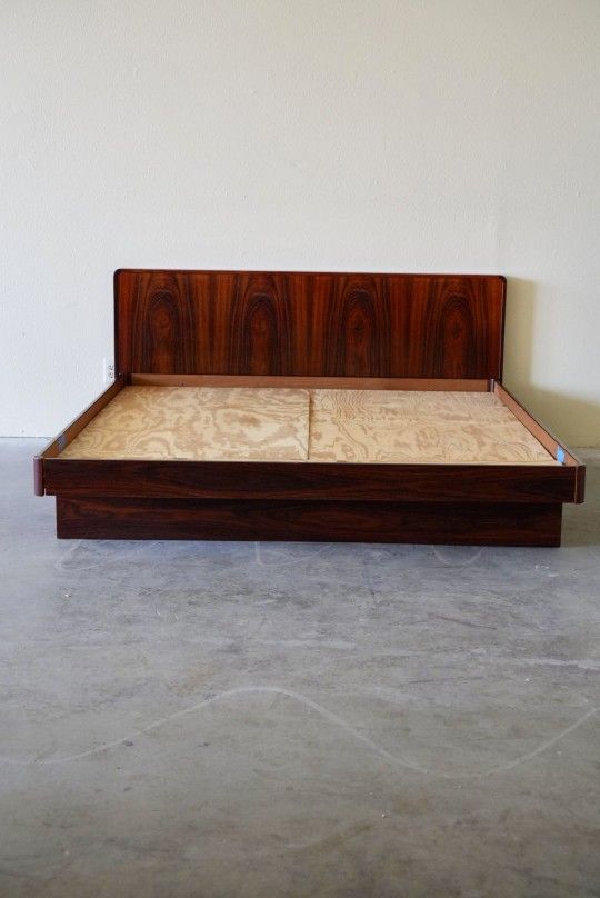 Danish Mid Century Modern Rosewood Platform King Bed with Storage