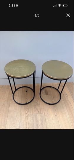 Set of 2 Gold and Black Side Tables/Nightstands