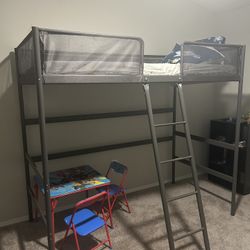 Twin Loft Bed Metal Grey