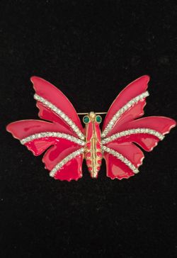 Vintage Donald Stannard Enamel/Rhinestones Butterfly Brooch, 3.75"