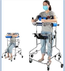 Adjustable Adult Gait Trainer Standing Walker with Forearm Supports & Seat – New