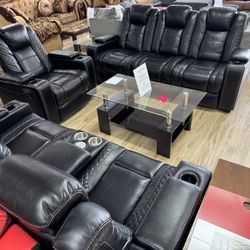 Black Leather Sofa/ Loveseat & Chair Set