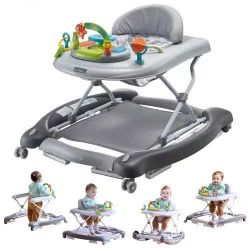 155} 4-in-1 Baby Walker, Foldable Baby Activity Center on Wheels, 3 Adjustable Height, Music & Toys Tray, Learning-Seated | Walk-Behind | Rocker | Bou