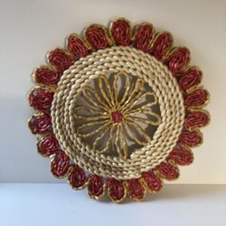 Vintage wicker rattan wall hanging Boho Vtg Hot Pad Wall Art Gallery