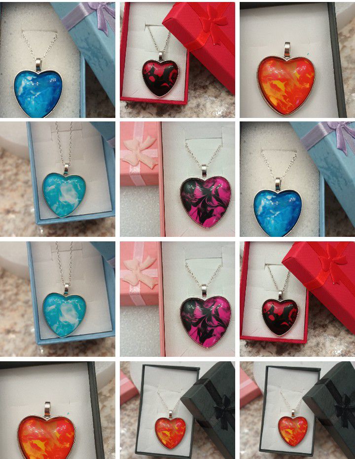 New Handmade Glass Heart Cabochon Pendant Necklace