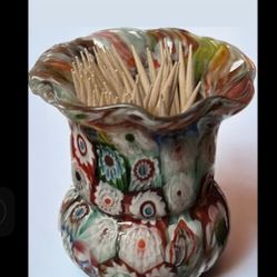 Murano Handblown Antique Fratelli Toso Millefiori Murrine Cane Toothpick Holder, Bud Vase-RARE FIND