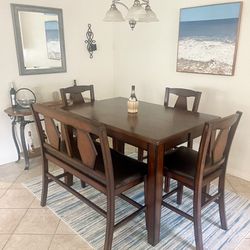 Beautiful Extendable Counter Height Dining Room Set With 3 Cushioned Chairs And Bench