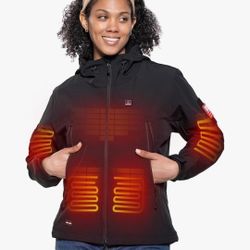 DEWBU Heated Jacket for Women with 12V Battery Pack Winter Outdoor Soft Shell Electric Heating Coat
