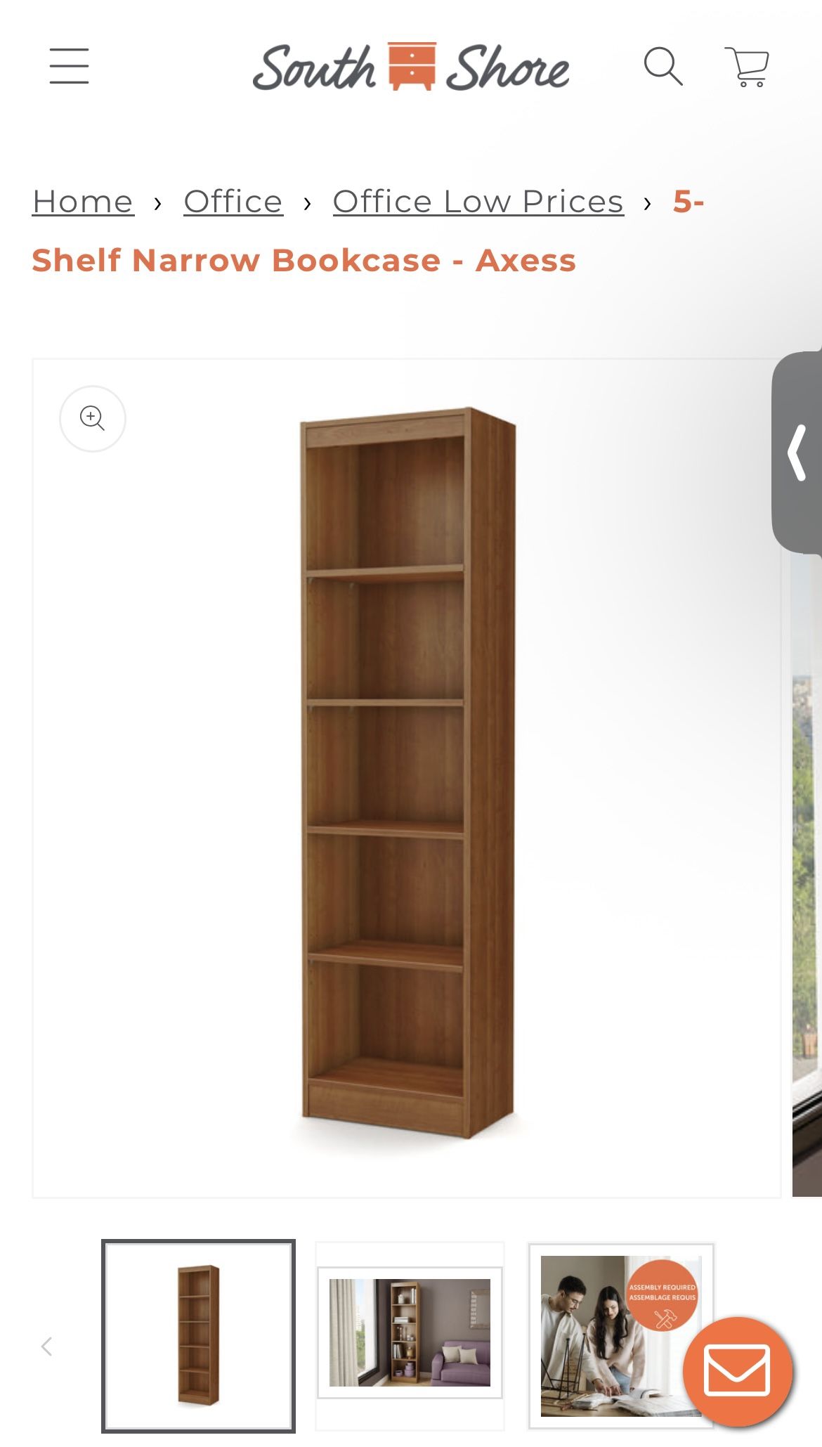 (1) NEW 5-Shelf Narrow Bookcase – South Shore Axess - Sealed Boxes - 2 Available