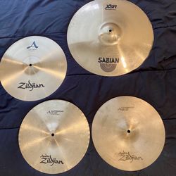 Complete Set Of Drum Cymbals 13” Zildjian Mastersound Hihats 3/4” Hairline Crack In Top Cymbal 14” A Fast Crash 18” Sabian XSR fast Crash $250 Cash 