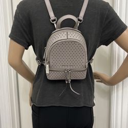 Michael Kors Gray Mini Rhea Perforated Leather Backpack 