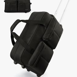 BAGSMART 42L Rolling Duffle Bag with Wheels, Carry On Bag Duffel Bag for Travel, Wet Pocket Duffle Bag with Wheels and Handle, Black