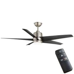 Hampton Bay Mena 54" White Color Changing LED Indoor/Outdoor Brushed Nickel Ceiling Fan - Remote