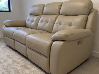 Beige Leather Power Reclining Sofa - Rooms To Go