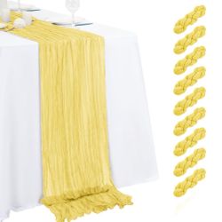 9 Pack Light Yellow Cheesecloth Table Runner 17x108 Inch Semi Sheer Boho Gauze Cheese Cloth Table Runners, For Wedding Bridal Shower Birthday Party Ho