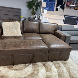 Sleeper Sectional With Drop Down Console And Storage Chaise Only $699