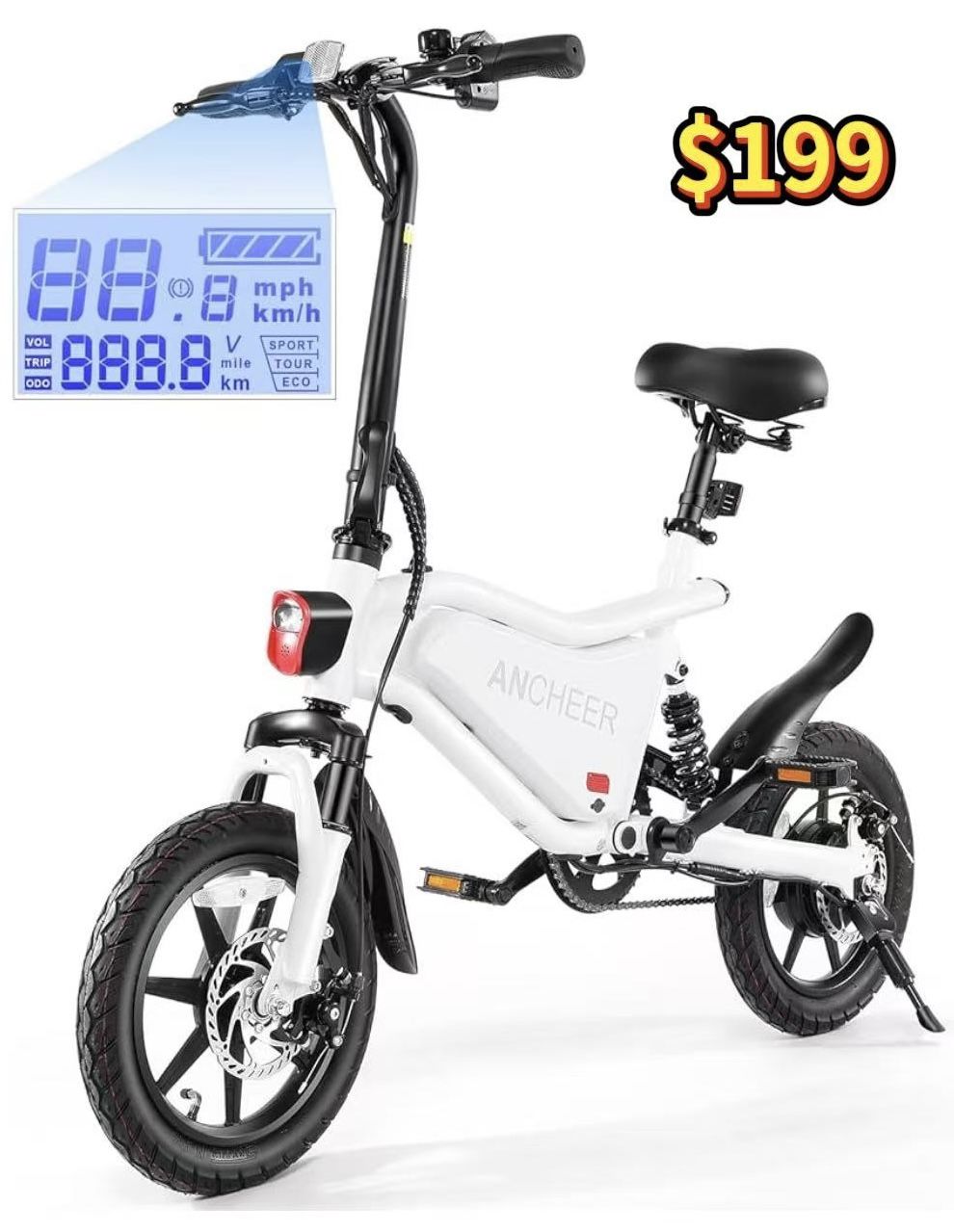 ✌️ANCHEER Folding Electric Bike for Adults, 374Wh Ebike, 20MPH Electric Bikes, 14" Foldable Electric Bicycle, 20-50 Miles Electric Bikes, E Bike