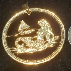 Mermaid Sailboat Coin PALAU pendant Jewelry Ship Fishing Sea FLORIDA OCEAN