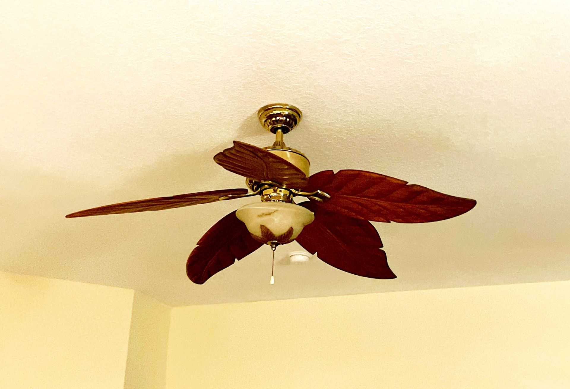 Pending - Hampton Bay Ceiling Fan With Light — Tropical Style With Wood Leaf Blades