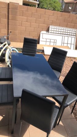 Glass/Metal Dining Table With 6 Chairs