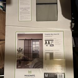 36 in. x 84 in. 6 Lite Frosted Glass Black Finished Metal Sliding Barn Door with Hardware Kit