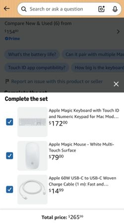 Apple magic keyboard, mouse and charging cable combo