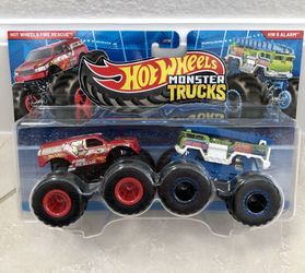 Hot Wheels Monster Trucks Fire Rescue & HW 5 Alarm 1:64 Diecast Vehicle Set