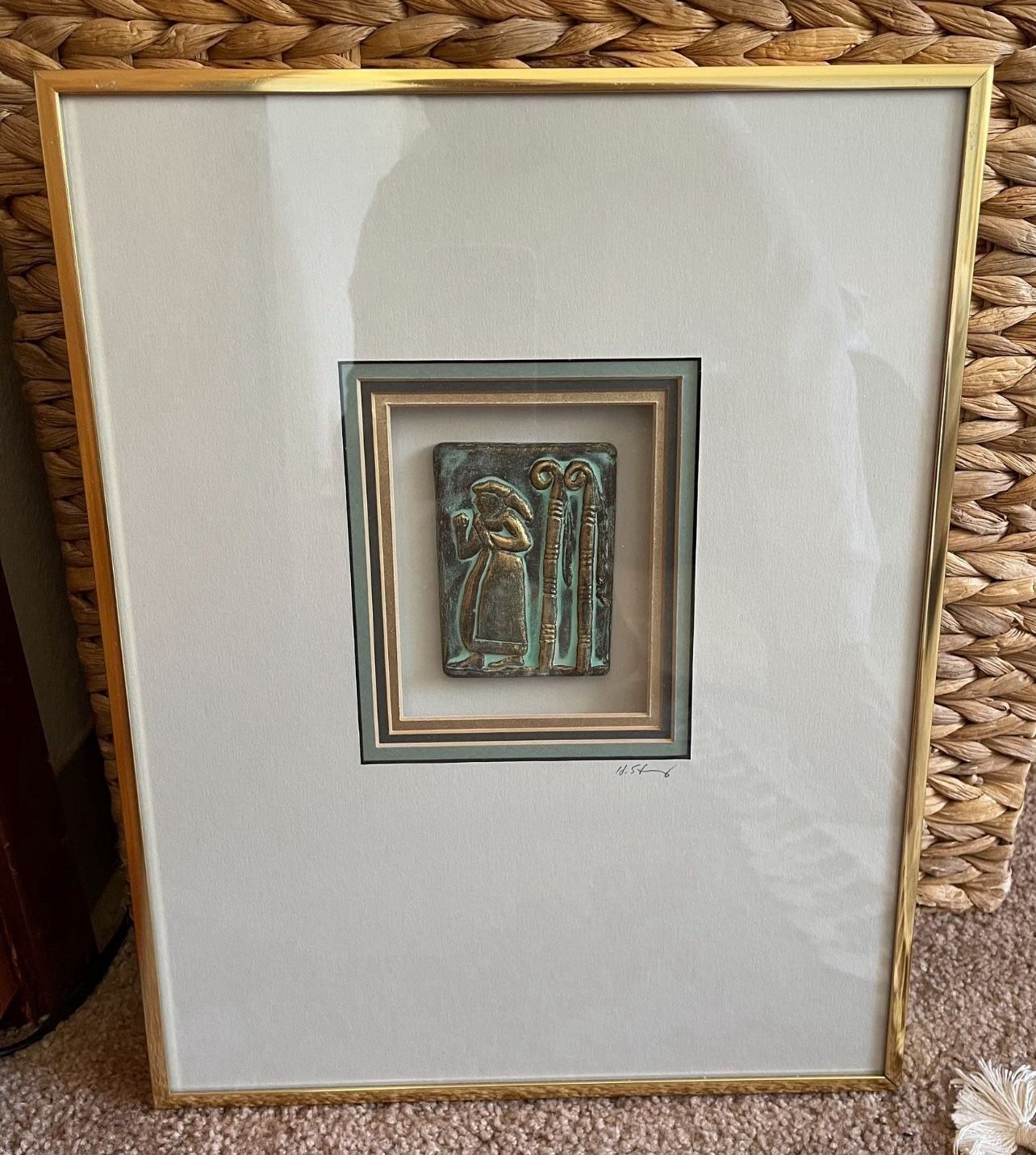 Framed  ceramic artwork from the "Sumerian III" series by American artist Harris G. Strong 