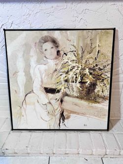 Antique Oil Painting Signed Lili 37.5”Lx37.5”H