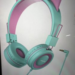 Cat Ear Kids Headphones for School, Wired Girls Foldable Headphones with Adjustable Headband, 3.5 MM Jack for Online Learning/ Travel/ Tablet/ iPad/ C