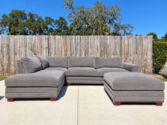 Thomasville Penelope Gray Sectional Sofa with Large Ottoman – Delivery Available