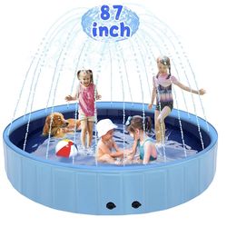 Foldable Dog Pool with Sprinkler, 87 in Extra Large Dog Swimming Pool, Outdoo...
