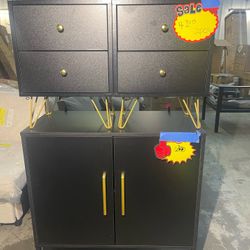 Set of 3pcs  Modern Storage Cabinet, Free Standing Buffet Cabinet, Black Sideboard and Buffet Storage, Wood Accent Furniture for Living Room, Hallway,