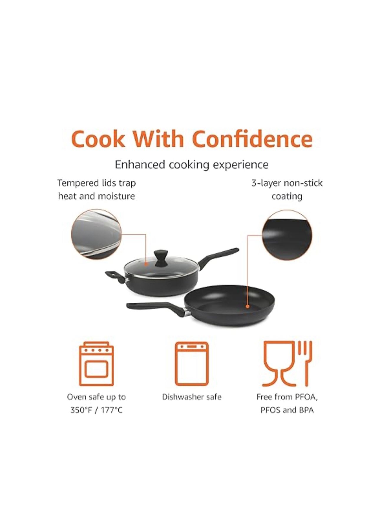 Amazon Basics 10 -Piece Hard Anodized Non-stick Stackable Cookware Pots and Pans Set, Space Saving, made without PFOA, Black