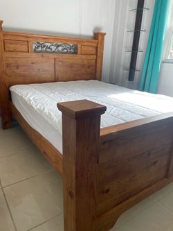 Queen bed with mattress strong - wood