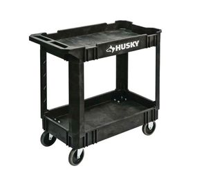 Husky 2-Tier Plastic 4-Wheeled Service Cart in Black