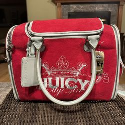 RARE New With Tags Vintage Y2K Juicy Couture  Red Terry Cloth Pet Carrier With Detachable Strap