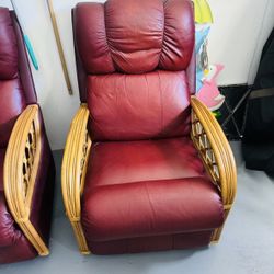 (2) Red Leather Recliner Chairs 