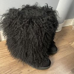 BEARPAW Boetis II Women's Black Curly Lamb Fur Boots