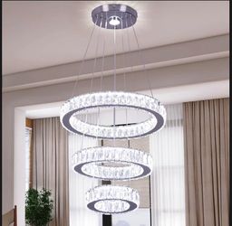 NEW! 3 Ring Modern LED Chandelier Crystal Ceiling Light Fixture, Adjustable, Chrome - Cool White